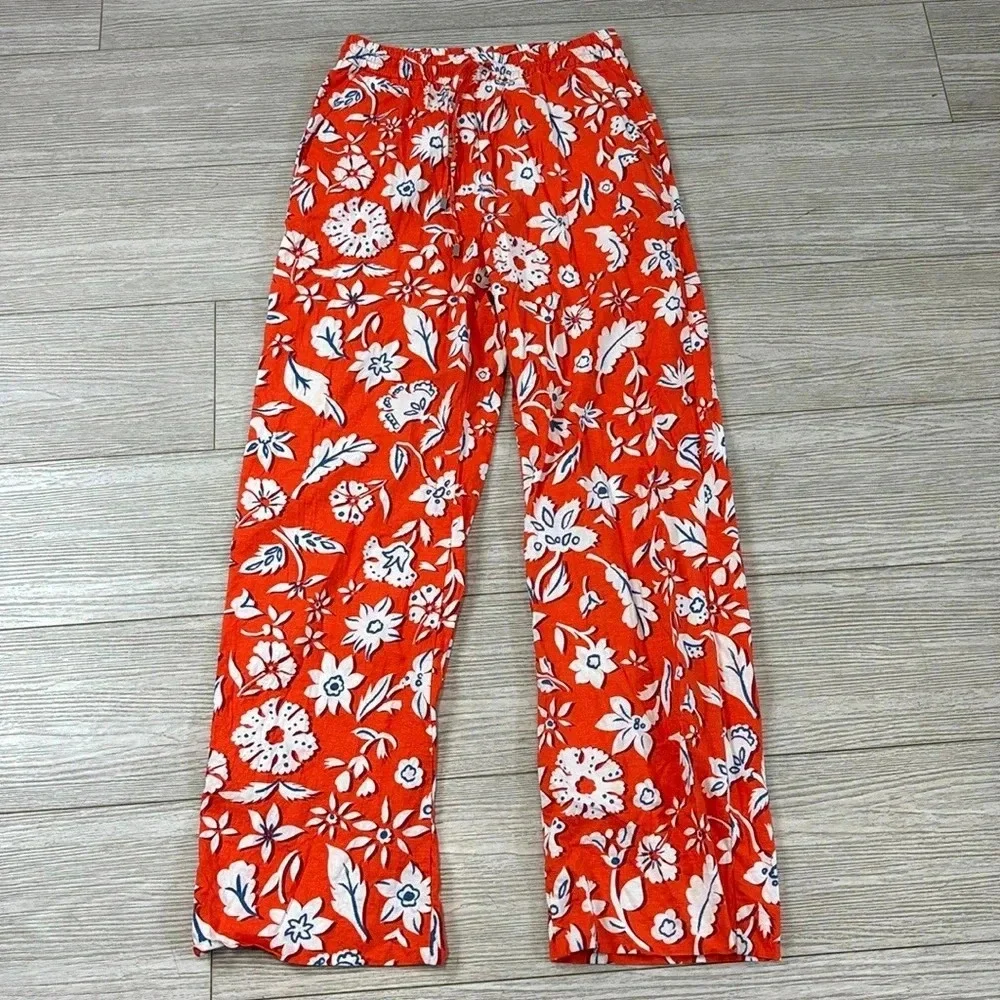 Zara Linen Blend Floral Printed Pants Trousers High Rise Wide Leg Size Small